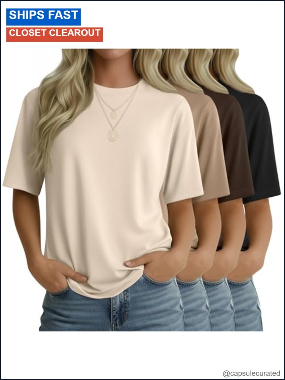 Women's Half Sleeve Crew Neck T-Shirts 4 Pack Polyester Cotton Spandex Blend